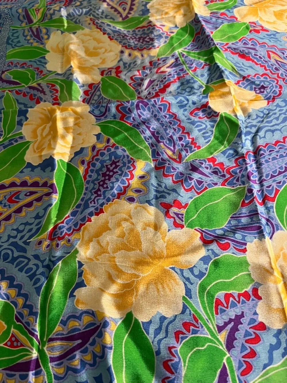 Blue Floral Patterned Women's Square Scarf - Silky